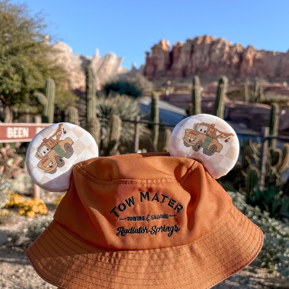 Disney Inspired Tow Mater Kids Bucket Hat with Ears - Orange